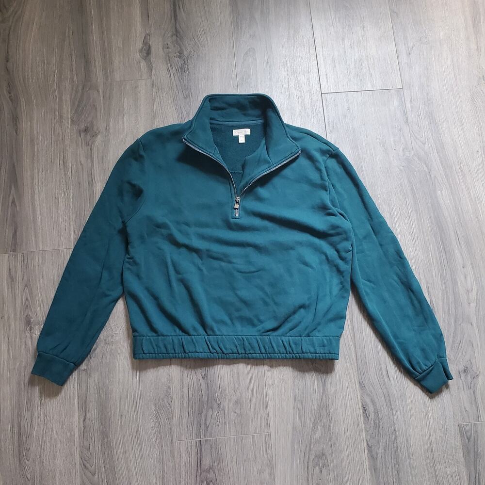 Garnet Hill Teal Quarter-Zip Pullover Sweatshirt size Medium